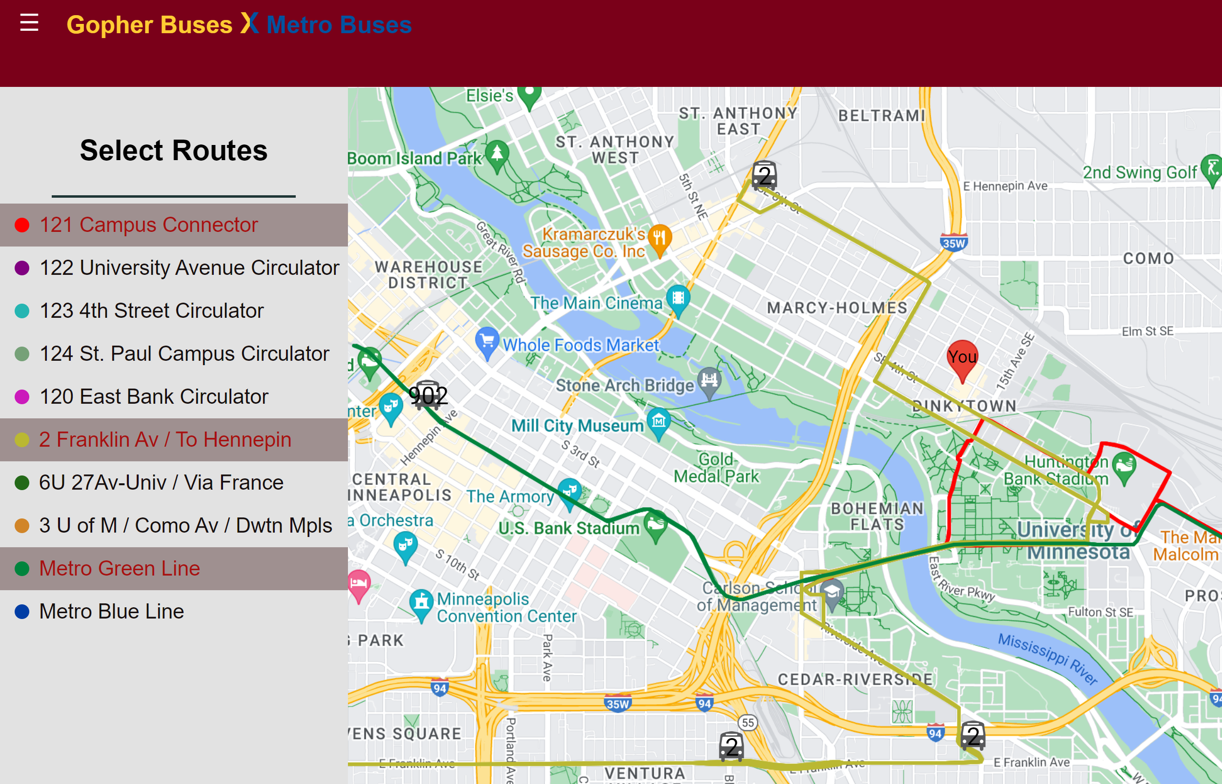 Gopher Buses on the Map